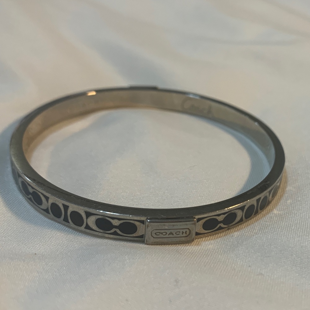 Coach Black and Silver Patterned Bangle